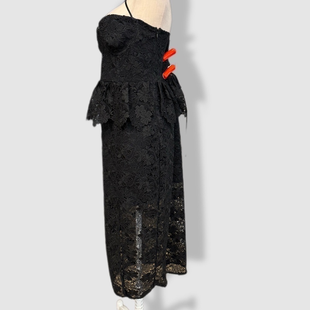 LPA woman’s XL Madonna black lace corset peplum midi dress with spaghetti straps - Picture 4 of 14